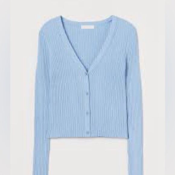 H&M Rib-Knit Long Sleeve Cardigan | XS | light blue‎ - Picture 1 of 9
